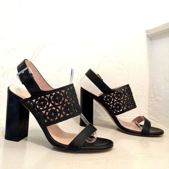 Kate Spade MADE IN ITALY "Imani" Leather Block Heel Laser Cut Heels Sandals 7.5C - Picture 9 of 12